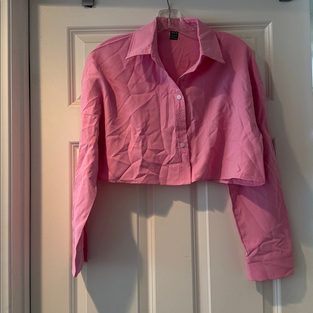 Pink Cropped Button-Up Shirt